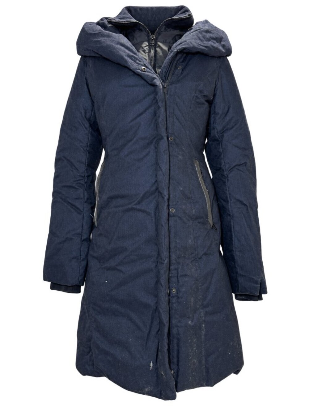Soia & Kyo Camelia? Navy Hooded Down Coat XXS Ribbed Inner Collar